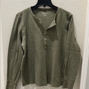 L.L. Bean Green Long Sleeve Henley Shirt